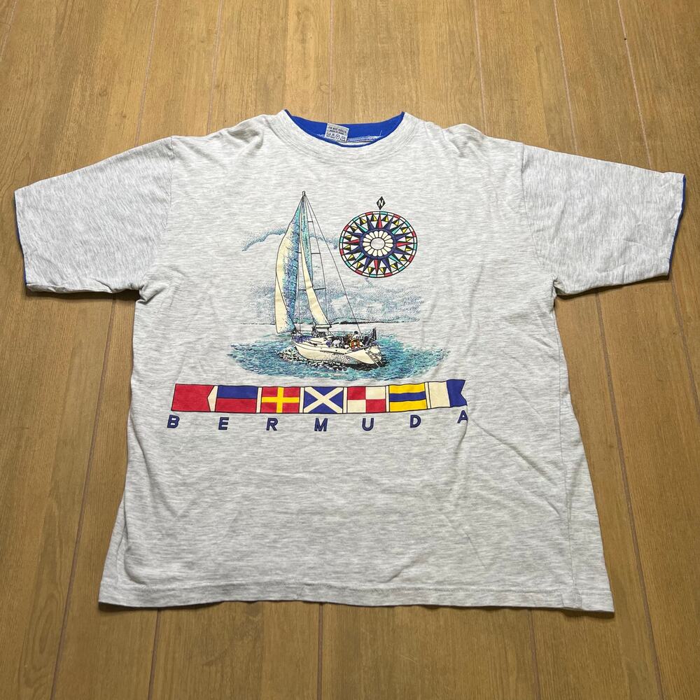 Vintage 90s Bermuda Travel T-Shirt Made In USA Sz L Travel &‎ Tourism Boat